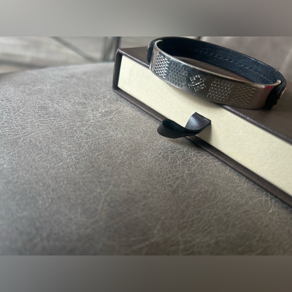 Black Leather and Silver Louis Vuitton Bracelet